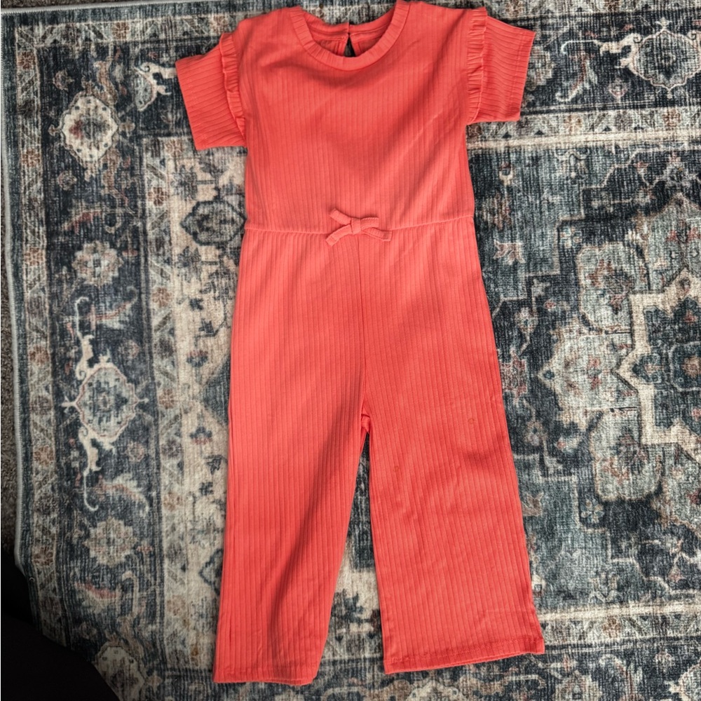 2/$10- Okie Dokie Vibrant Coral Kids Romper